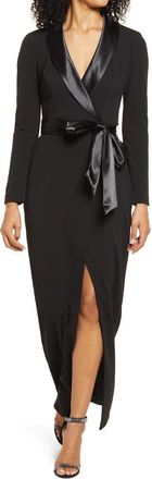 Eliza J Long Sleeve Tuxedo Gown in Black at Nordstrom Rack, Size 14
