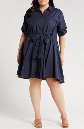 Harshman Meadow Drawstring Waist Shirtdress in Dark Navy at Nordstrom, Size 1X