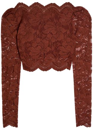 Paco Rabanne Floral Stretch-guipure Lace Crop top - Brown - 40 (UK12 / M)