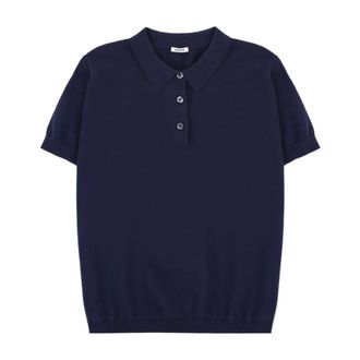 Aspesi Tops, Dames, Blauw, M, Katoen, Korte Mouw Gebreide Poloshirt