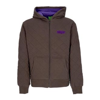 HUF Gewatteerde Rits Hoodie met Thermische Voering - Heren - Vesten met rits - Bruin - L - Katoen - Hoodies & sweatvesten