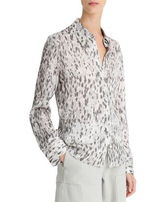 Vince Abstract Onyx Slim Fit Satin Silk Shirt