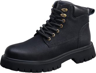 Generic Mens Lace Up Outdoor Boots Block Heel Platform Ankle Boots Round Toe PU Leather Casual Boot,Black Single Lining,8.5 UK