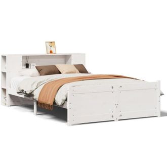 vidaXL Cama Con Estanter&iacute;a Sin Colch&oacute;n Madera Maciza Blanca 120x200 Cm Vidaxl