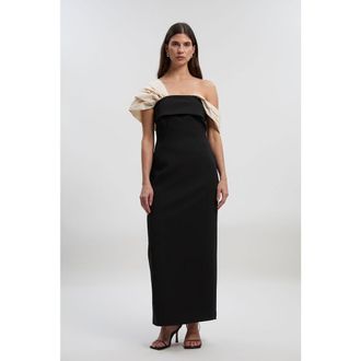 Karen Millen Tailored Taffeta Sleeve Maxi Dress in Mono at Nordstrom, Size 10