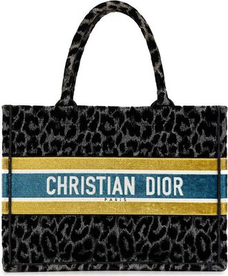 Dior Pre-owned Dior Mizza Medium Embroidered Canvas Leopard Book Tote Ladies 05-MA-0261
