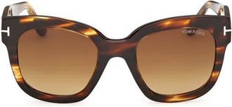 Tom Ford Beatrix 52mm Gradient Geometric Sunglasses in Coloured Havana /Brown at Nordstrom