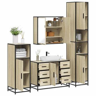 Berkfield Home 4&not;Piece Bathroom Furniture Set&not;Sonoma Oak Engineered Wood in Brown