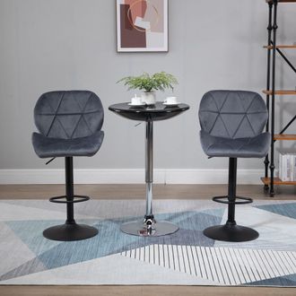 HOMCOM Velvet Bar Stools Set of 2 Back Padded Swivel Chairs for Breakfast in Dark Grey