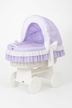 OEM Cesta Mois&eacute;s De Mimbre Bellamy Con Capota Plegable - Ropa De Cama Blanca Y Morada