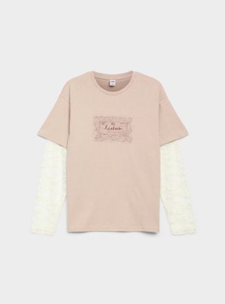 Twik Womens Lace-sleeve layered fooler T-shirt