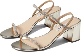 Nina Nissy Sandals Taupe Rhinestone Block Heel Slingback ZAP1020