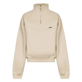 Jacquemus Hoodies & sweatvesten, Dames, Beige, M, Katoen, Beige Sweater met Ritssluiting