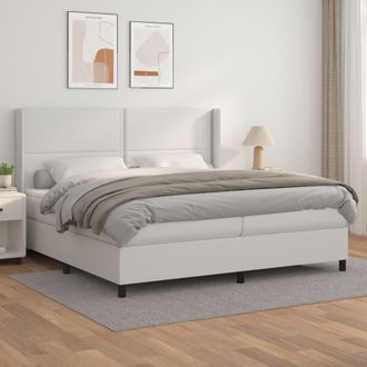 vidaXL Cama Box Spring Con Colch&oacute;n Cuero Sint&eacute;tico Blanco 200x200 Cm Vidaxl