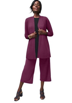 Jessica London Stretch Knit Open Front Knit Topper in Deep Claret at Nordstrom, Size Medium