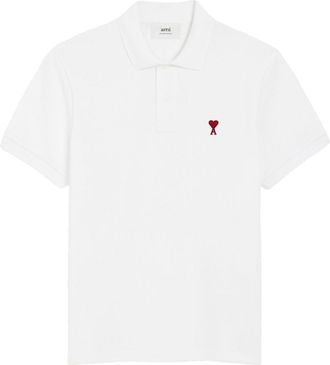 Ami Chalk White Organic Cotton Piqu&eacute; Polo