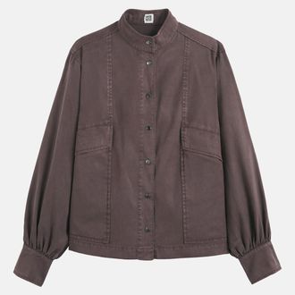 La Redoute Collections Hemd van lyocell en katoen met hoge kraag en pofmouwen