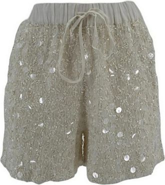 P.A.R.O.S.H. Sequin Shorts met Trekkoord in de Taille - Dames - Bermuda - Wit - XS - Pailletten - Korte Broeken
