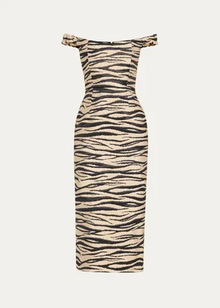 Markarian Amina Off-The-Shoulder Animalier Jacquard Midi Dress