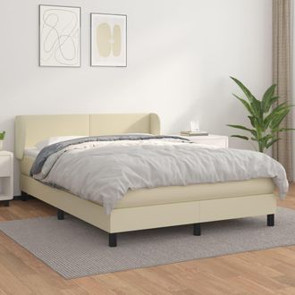 vidaXL Cama Box Spring Con Colch&oacute;n Cuero Sint&eacute;tico Crema 140x190 Cm Vidaxl