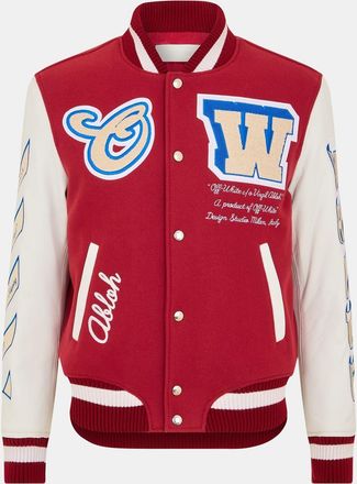 Off-white Mens Off White Varsity Jacket with Lettering and Ribbed Cuff in Red/White - Size X-Small
