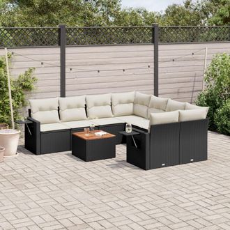 vidaXL Set De Sof&aacute;s De Jard&iacute;n 8 Piezas Y Cojines Rat&aacute;n Sint&eacute;tico Negro Vidaxl