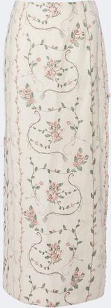 Agua Bendita Lirica floral embroidered linen maxi skirt