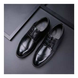 Generic Dress Oxford Shoes for Men Lace Up Burnished Toe Derby Shoes Cowhide Block Heel Slip Resistant Rubber Sole Business(Black,8.5 UK)