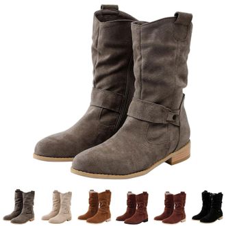 Generic Womens Suede Boots Tan Side Zip Boots Women Stylish British Booties Lightweight Western Booties Retro Cowboy Boot Vintage Cowgirls Boot Ladies Walking