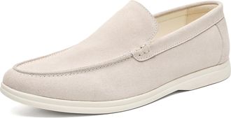 Generic Mens Suede Loafers Slip-On Driving Shoes - Lightweight Casual Flats with Breathable Upper & Soft Rubber Sole for Everyday Comfort,Off White,8.5 UK