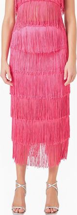 endless rose Fringe Tiered Maxi Skirt in Fuchsia at Nordstrom, Size Medium