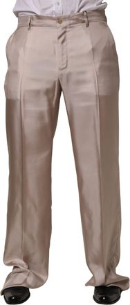 Dolce & Gabbana Beige Silk Straight Formal DressTrouser Mens Pants (Pre-Owned)