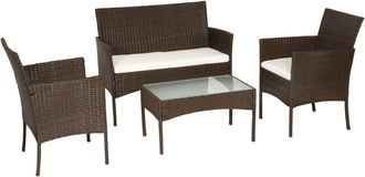 Happy Garden Conjunto de jardín 4 plazas resina trenzada marrón cojines beige