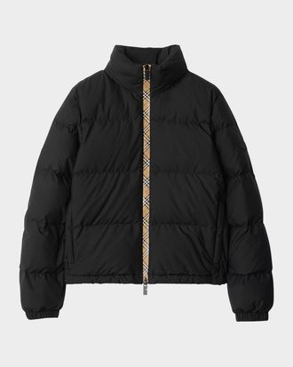 Burberry Ambleside Check Zipper Puffer Jacket With Hood