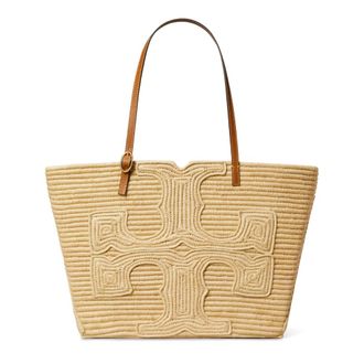 Tory Burch Tory Burch, Tote Bags, female, Beige, Size: ONE SIZE Ella Structured Straw Large Tote
