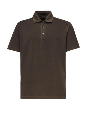 Fay Classic Brown Short-Sleeved Polo with Subtle Stitching Details