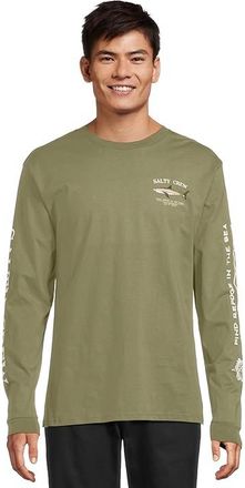 Salty Crew Bruce Long Sleeve T-Shirts Mens T Shirt Dusty Olive : MD, Cotton