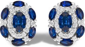 House of Brilliance 14K White Gold Blue Sapphire and Diamond Vintage Style Stud Earrings at Nordstrom