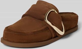 INUIKII Mules aus echtem Leder mit Logo-Detail in Dunkelbraun, Gr&ouml;&szlig;e 36