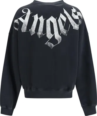 Palm Angels Mens Big Neck Logo Sweatshirt Black-Off White Cotton Sweatshirts Sweater