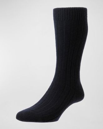 Pantherella Mens Waddington Cashmere Ribbed Mid-Calf Socks