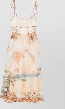 Zimmermann linen floral dress empire waist lace