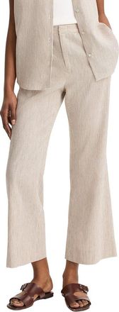 Vince Low Rise Ticking Striped Linen-Blend Crop Flare Trouser