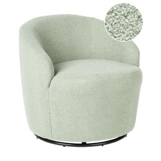 Beliani Beliani - Sill&oacute;n Respaldo Curvo Glamour Art Deco Boucl&eacute; Vell&oacute;n Base Negra Giratoria 360&deg; Verde Claro Davik