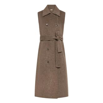 Seventy Jassen, Dames, Bruin, 2Xs, Wol, Lange gilet van wolmix, dubbelzijdig
