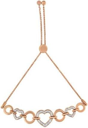 House of Brilliance 14K Rose Gold Plated Silver Diamond Accent Circle and Heart Link Bolo Bracelet in White at Nordstrom