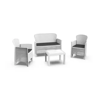 Dmora Dmora - Set Salotto Da Esterno Anny, Set Da Giardino, Salottino Effetto Rattan, 100% Made In Italy, 1 Divano, 2 Poltrone E 1 Tavolino Contenitore, Bia