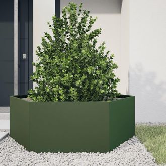 Berkfield Home Garden Planter Olive Green Hexagon 138x120x45 cm Steel | Size: 138 x 120 x 45 cm