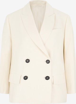 Brunello Cucinelli Kurzer Doppelreiher-Blazer mit Revers aus Viskose und Leinen
