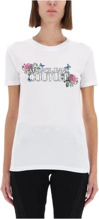 Versace Jeans Couture Floral Logo T-Shirt - Dames - T-shirts - Wit - XS - Katoen - Tops